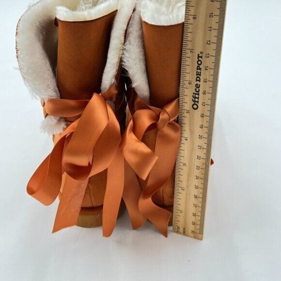 Brown Women Cute Winter Round Toe Comfy Low Heels Warm Fur Bows Ankle Snow Boots - Picture 4 of 6